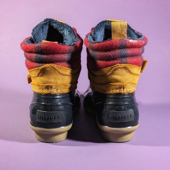 Tommy Hilfiger Duck Boots Brown Tan Leather Red Plaid W/ Strap Women's size 6 - Picture 4 of 7